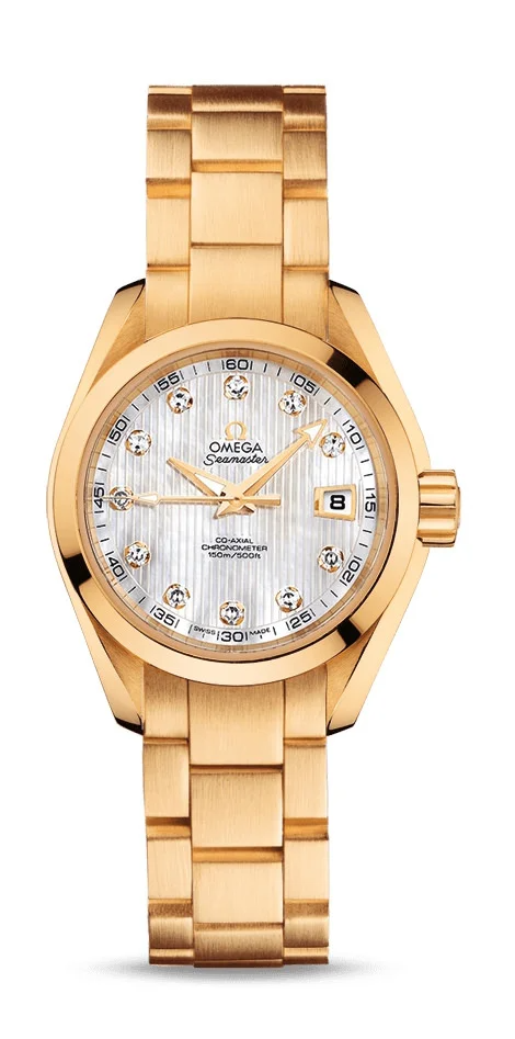 Omega Seamaster Aqua Terra Co Axial Yellow Gold 30 MM - Yellow Gold Bracelet - White Mother-Of-Pearl Diamond Dial - 231.50.30.20.55.002