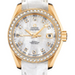 Omega Seamaster Aqua Terra Co Axial Yellow Gold 30 MM - White Leather Strap - Diamond Bezel - White Mother-Of-Pearl Diamond Dial - 231.58.30.20.55.002