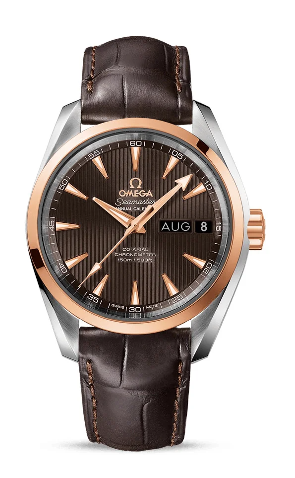 Omega Seamaster Stainless Steel and Rose Gold 38.5 MM - Brown Leather Strap - Grey Dial - 231.23.39.22.06.001