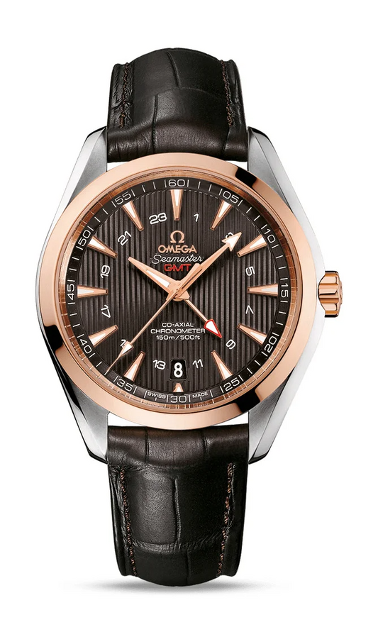 Omega Seamaster Rose Gold and Stainless Steel 43 MM - Brown Leather Strap - Gray Dial - 231.23.43.22.06.001