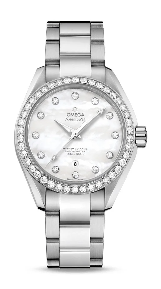 Omega Seamaster Aqua Terra Co Axial Stainless Steel 34 MM - Stainless Steel Bracelet - Diamond Bezel - White Mother-Of-Pearl Diamond Dial - 231.15.34.20.55.002