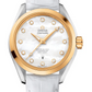 Omega Seamaster Aqua Terra Co Axial Yellow Gold and Stainless Steel 34 MM - White Leather Strap - Diamond Bezel - White Mother-Of-Pearl Diamond Dial - 231.23.34.20.55.002