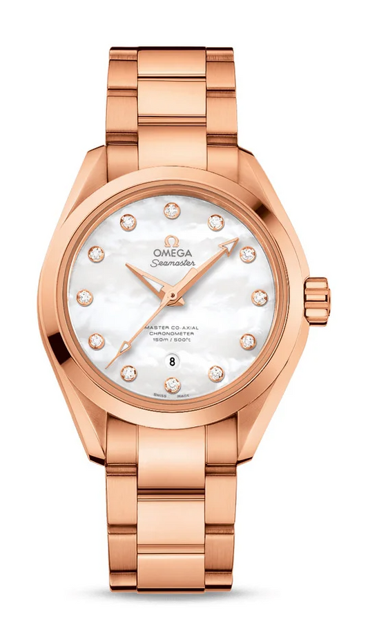 Omega Seamaster Aqua Terra Co Axial Rose Gold 34 MM - Rose Gold Bracelet - White Mother-Of-Pearl Diamond Dial - 231.50.34.20.55.001