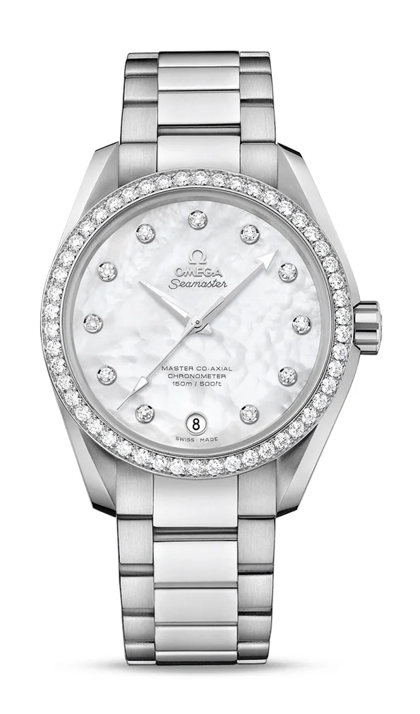 Omega Seamaster Aqua Terra Co Axial Stainless Steel 38.5 MM - Stainless Steel Bracelet - Diamond Bezel - White Mother-Of-Pearl Diamond Dial - 231.15.39.21.55.001