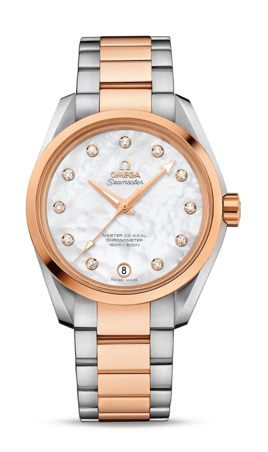 Omega Seamaster Aqua Terra Co Axial Stainless Steel and Rose Gold 38.5 MM - Stainless Steel and Rose Gold Bracelet - White Mother-Of-Pearl Diamond Dial - 231.20.39.21.55.003