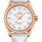 Omega Seamaster Aqua Terra Co Axial Rose Gold 38.5 MM - White Leather Strap - Diamond Bezel - White Mother-Of-Pearl Diamond Dial - 231.58.39.21.55.001