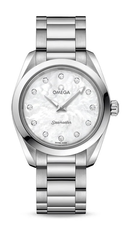 Omega Seamaster Aqua Terra Co Axial Stainless Steel 28 MM - Stainless Steel Bracelet - White Mother-Of-Pearl Diamond Dial - 220.10.28.60.55.001