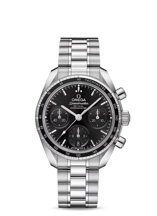 Omega Speedmaster 38 Co Axial Chronograph Stainless Steel 38 MM - Stainless Steel Bracelet - Black Dial - 324.30.38.50.01.001