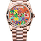 Rolex Rose Gold Day-Date Watch - 36 MM - President bracelet - Fluted Bezel - Orange Puzzle Dial - 128235-0063