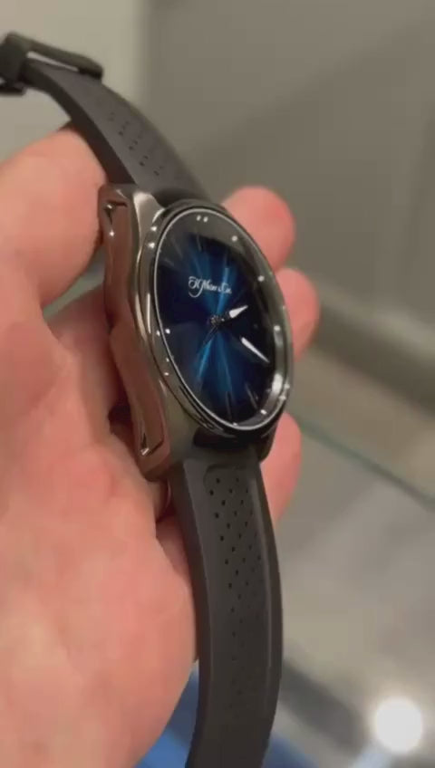 H. Moser & Cie Pioneer Centre Seconds Coated Stainless Steel 43 MM - Black Rubber Strap - Blue Dial - Black Rubber Strap 3200-1205