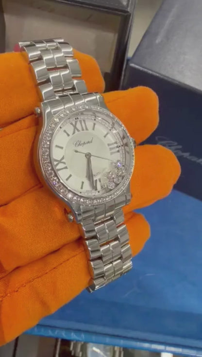Chopard Happy Sport Stainless Steel 33 MM - Stainless Steel Bracelet - Diamomnd Bezel - White Diamond Dial - 278608-3004