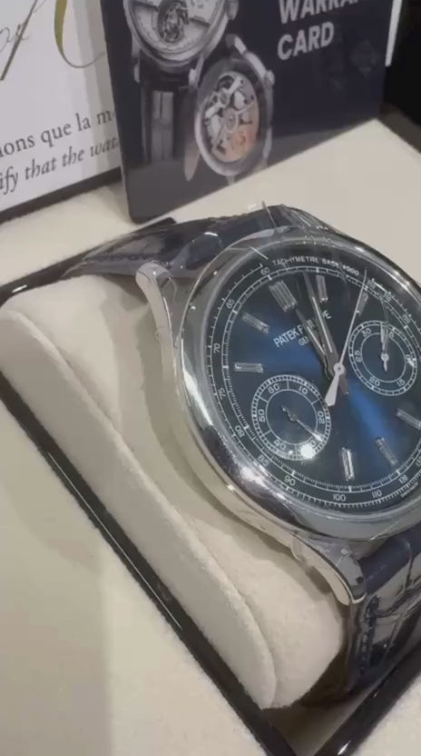 Patek Philippe Complications - Chronograph - 39 MM - Platinum - Blue Baguette Dial - Leather Bracelet - 5170P-001