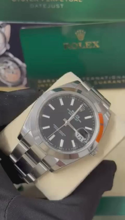 Rolex Stainless Steel Datejust 41 Date Watch - 41 MM - Oyster Bracelet - Smooth Bezel - Black Dial - 126300-0011