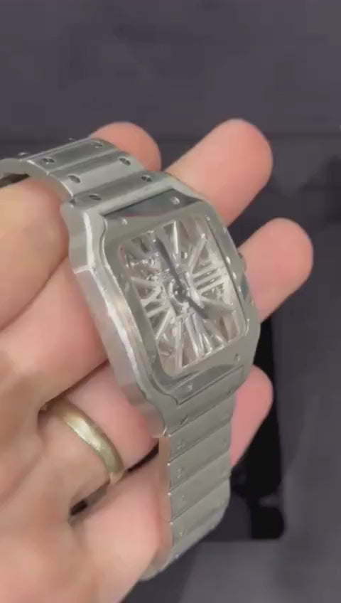 Cartier Santos de Cartier Steel 39.8 MM (Large model) - Steel Bracelet - Openworked Dial - WHSA0007