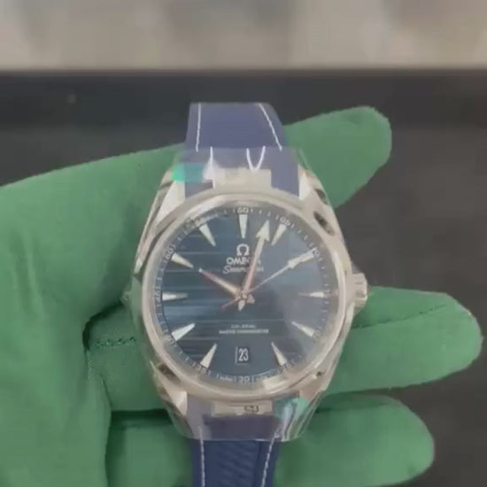 Omega Seamaster Aqua Terra Co Axial Stainless Steel 38 MM - Blue Structured Rubber Strap - Blue Ceramic Dial - 220.12.38.20.03.001