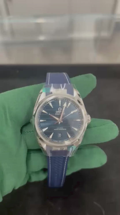Omega Seamaster Aqua Terra Co Axial Stainless Steel 38 MM - Blue Structured Rubber Strap - Blue Ceramic Dial - 220.12.38.20.03.001