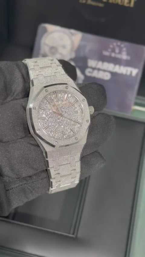Audemars Piguet Royal Oak Frosted Gold Selfwinding 34 MM - White Gold Bracelet - Rhodium-plated Dial - 77450BC.GG.1361BC.01