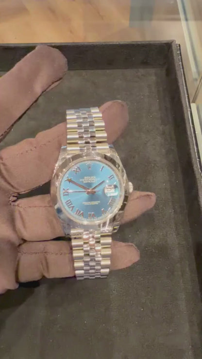 Rolex Stainless Steel Datejust 41 Date Watch - 41 MM - Jubilee Bracelet - Smooth Bezel - Blue Roman Dial - 126300-0018