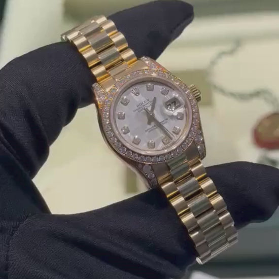 Rolex Lady-Datejust Yellow Gold - 26 MM - President Bracelet - Diamond Bezel - Meteorite Dial - 179158