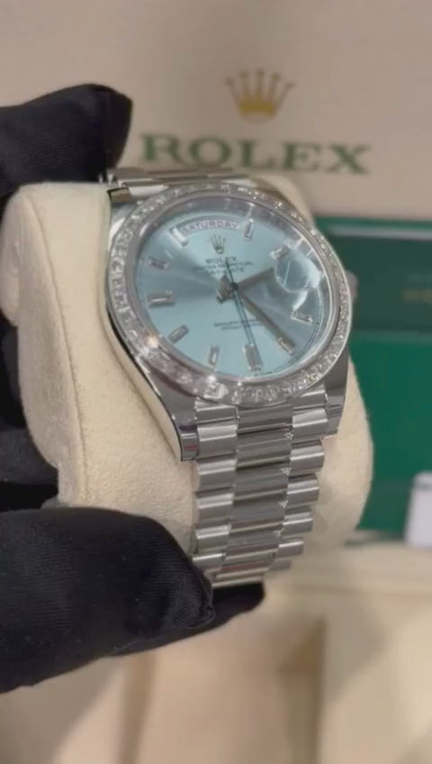 Rolex Presidential Platinum Day-Date 40MM - President Bracelet Watch - Ice Blue Baguette Diamond Dial - 228396TBR-0002
