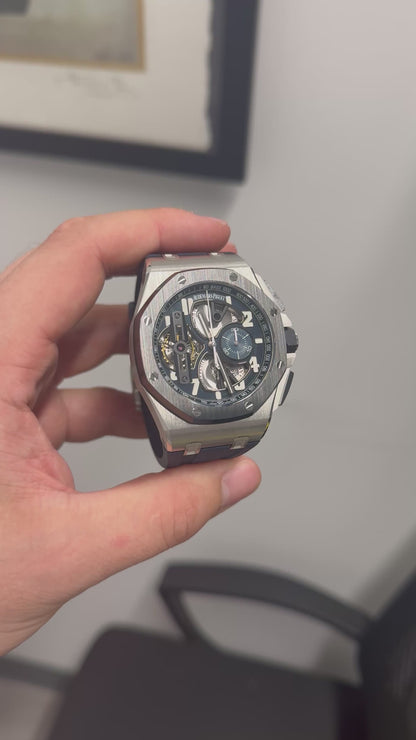 Audemars Piguet Royal Oak Offshore Tourbillon Chronograph Platinum 44 MM - Blue Rubber Strap - Skeleton Blue Dial - 26388PO.OO.D027CA.01