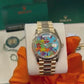 Rolex Yellow Gold Day-Date Watch - 36 MM - President bracelet - Fluted Bezel - Blue Puzzle Dial - 128238-0106