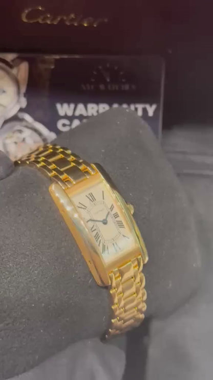 Cartier - Tank Americaine - Ladies Watch - 19.0 MM x 35.0 MM - Yellow Gold - White Dial - W26015K2