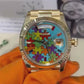 Rolex Yellow Gold Day-Date Watch - 36 MM - President bracelet - Fluted Bezel - Blue Puzzle Dial - 128238-0106