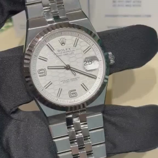 Rolex Land-Dweller - 40 MM - Stainless Steel and White Gold - Honeycomb Motif White Dial - Fluted Bezel - Jubilee Bracelet - 127334-0001