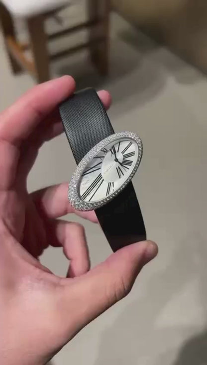 Cartier Baignoire Hypnose de Cartier White Gold 23 x 44 mm - Black Alligator Leather Bracelet - Silvered Dial - Diamond Bezel - WJ301949