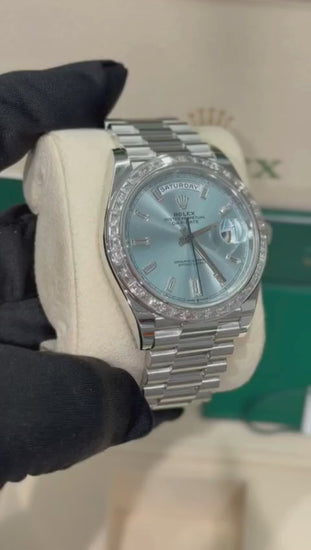 Rolex Presidential Platinum Day-Date 40MM - President Bracelet Watch - Ice Blue Baguette Diamond Dial - 228396TBR-0002