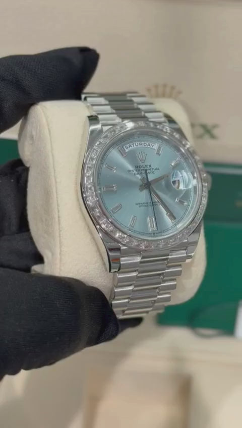 Rolex Presidential Platinum Day-Date 40MM - President Bracelet Watch - Ice Blue Baguette Diamond Dial - 228396TBR-0002