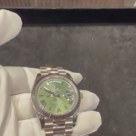 Rolex Presidential White Gold Day-Date 40MM - President Bracelet Watch - Olive Green Bevelled Roman Dial - 228239-0033
