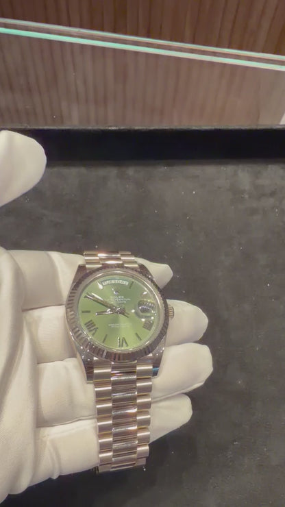 Rolex Presidential White Gold Day-Date 40MM - President Bracelet Watch - Olive Green Bevelled Roman Dial - 228239-0033 -
