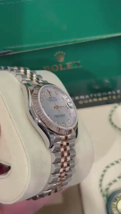 Rolex Steel and Everose Gold Datejust - 31 MM - Jubilee Bracelet - Fluted Bezel - White Mother-Of-Pearl Diamond Dial - 278271-0026