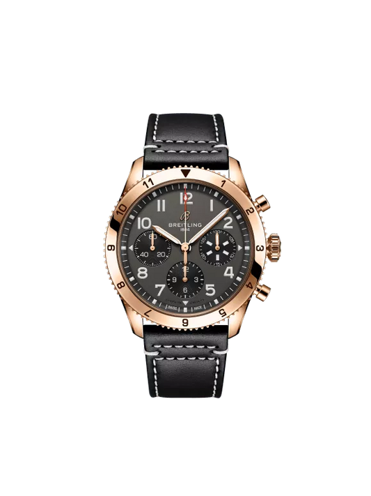 Breitling Classic AVI Rose Gold 42 MM - Black Calfskin Strap - Black Dial - R233801A1B1X1