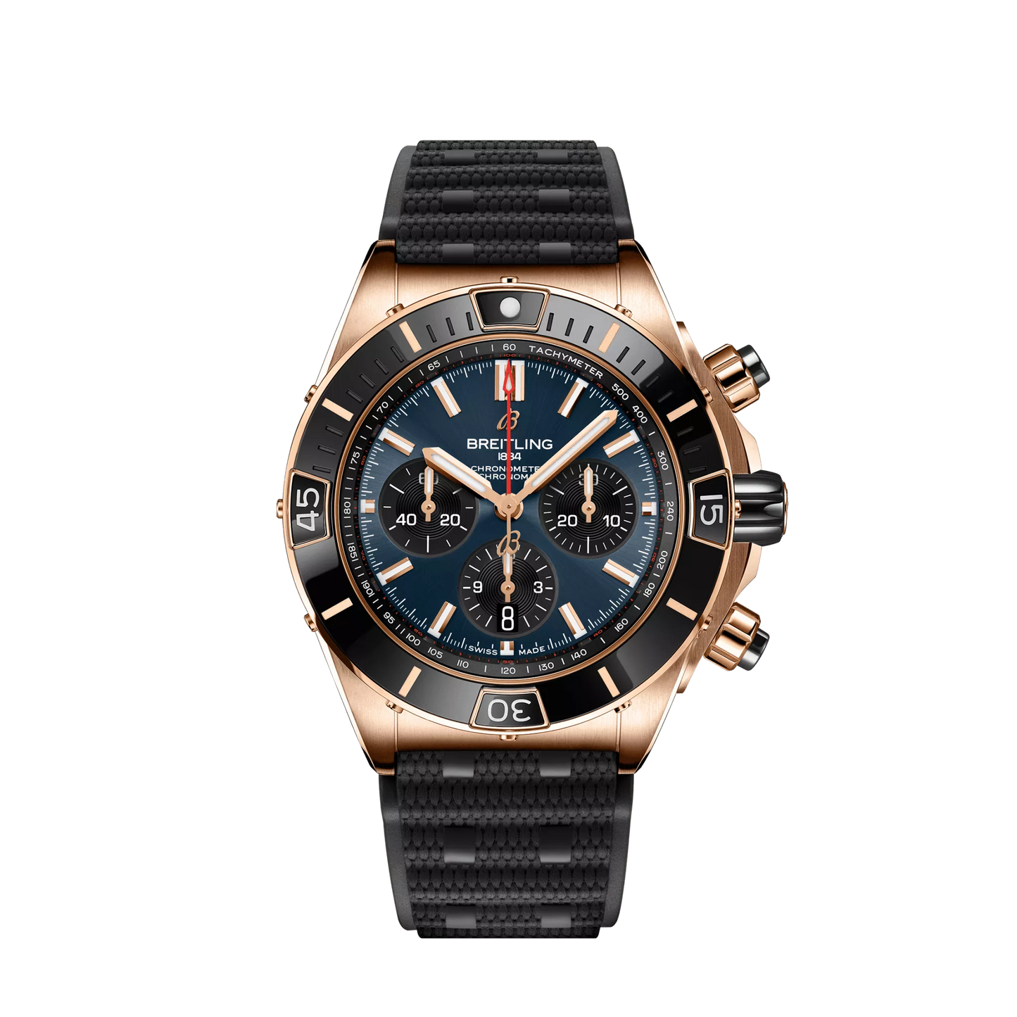 Breitling Chronomat Rose gold 44 MM - Black Rubber Strap - Black Dial - RB01362A1C1S1