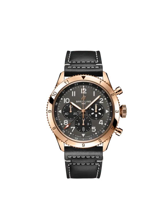 Breitling Classic AVI Rose Gold 46 MM - Black Calfskin Strap - Black Dial - RB04451A1B1X1