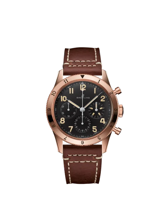 Breitling Classic AVI Rose Gold 41 MM - Brown Calfskin Strap - Black Dial - RB0920131B1X1