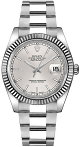 Rolex Stainless Steel And White Gold Datejust - 36 MM - Oyster Bracelet - Fluted Bezel - Silver Index Dial - 116234-0093