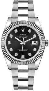 Rolex Stainless Steel And White Gold Datejust - 36 MM - Oyster Bracelet - Fluted Bezel - Black Diamond Dial - 116234-0132