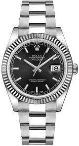 Rolex Stainless Steel And White Gold Datejust - 36 MM - Oyster Bracelet - Fluted Bezel - Black Index Dial - 116234-0091