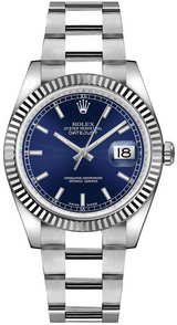 Rolex Stainless Steel And White Gold Datejust - 36 MM - Oyster Bracelet - Fluted Bezel - Blue Index Dial - 116234-0128
