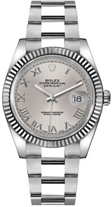 Rolex Stainless Steel And White Gold Datejust - 36 MM - Oyster Bracelet - Fluted Bezel - Silver Diamond Roman Dial - 116234-0092