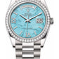 Rolex White Gold Day-Date Watch - 36 MM - Oyster Bracelet - Diamond Bezel - Turquoise Roman Dial - 128349RBR-0031