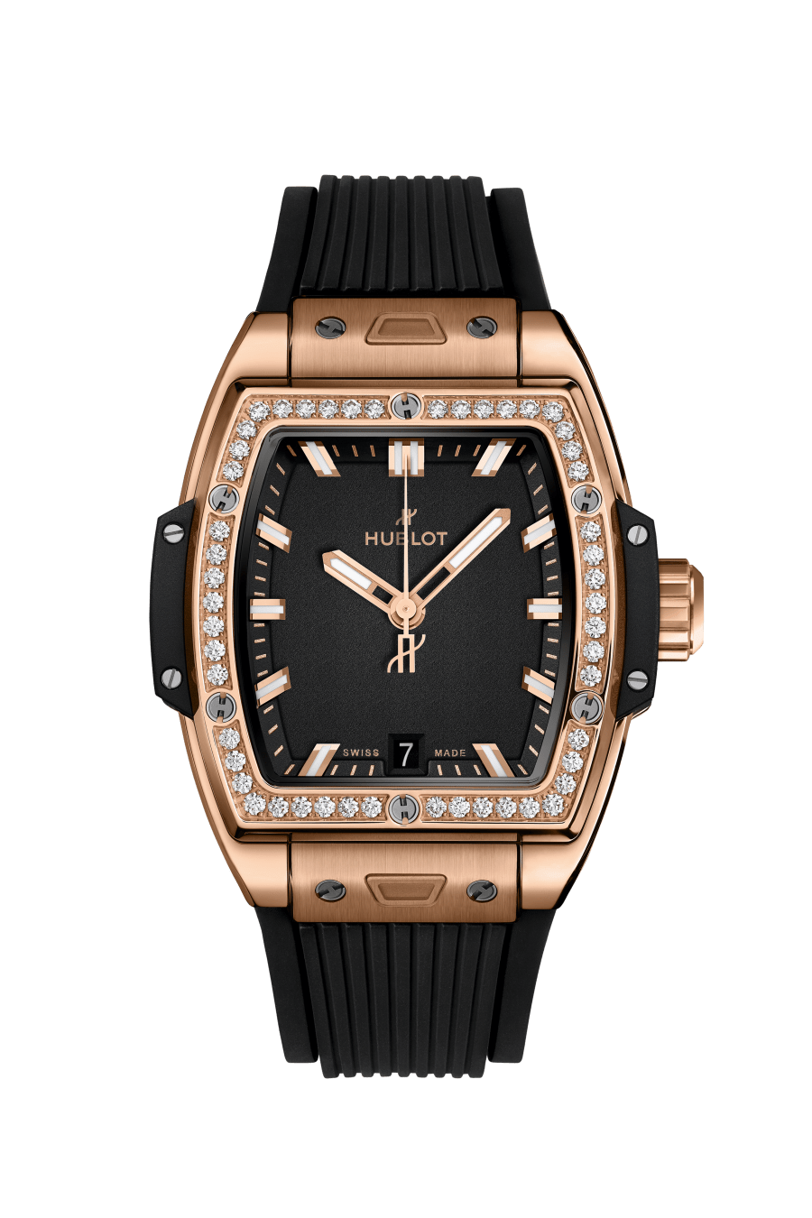 Hublot Spirit of Big Bang King Gold Diamonds 39 MM - Black Rubber Strap - Diamond Bezel - Matte Black Dial - 662.OX.1180.RX.1204