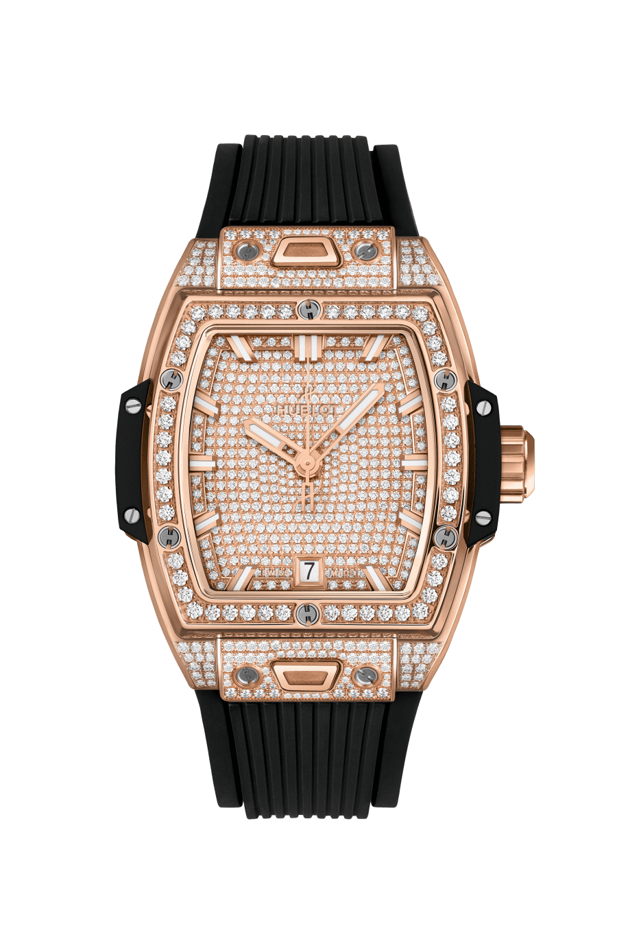 Hublot Spirit of Big Bang King Gold Full Pave 39 MM - Blue Rubber Strap - Diamond Bezel - King Gold Diamond Dial - 662.OX.9000.RX.1604