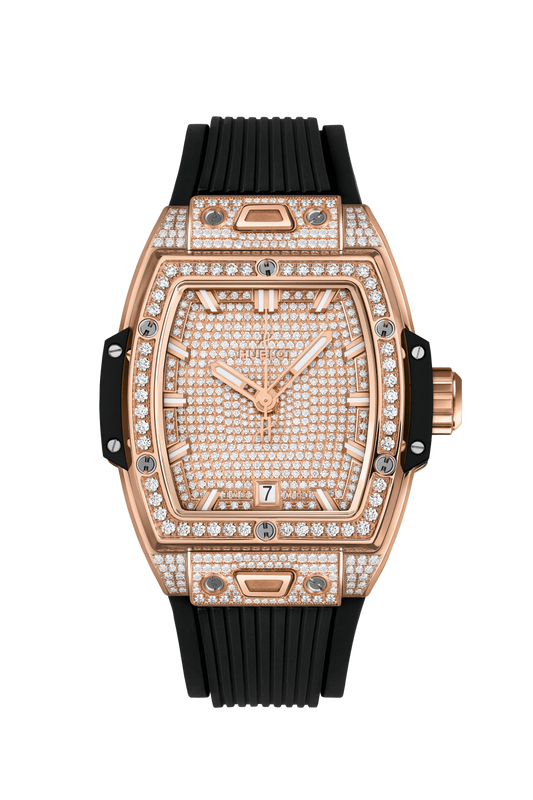 Hublot Spirit of Big Bang King Gold Full Pave 39 MM - Blue Rubber Strap - Diamond Bezel - King Gold Diamond Dial - 662.OX.9000.RX.1604