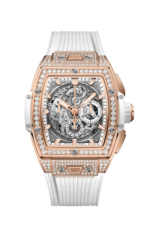 Hublot Spirit of Big Bang King Gold White Pave 42 MM - White Rubber Strap - Diamond Bezel - Sapphire Crystal Dial - 642.OE.2010.RW.1604