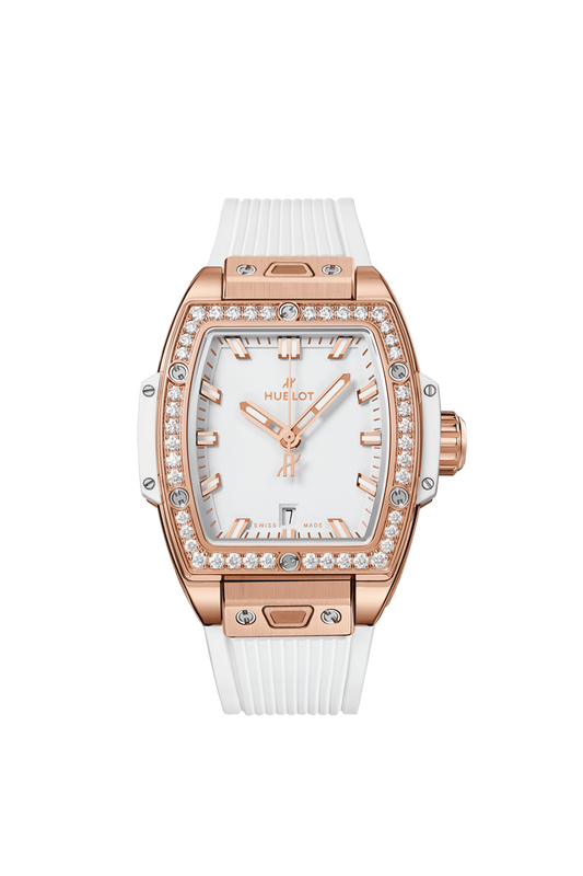 Hublot Spirit of Big Bang King Gold White Diamonds 32 MM - White Rubber Strap - Diamond Bezel - Matte White Dial - 682.OE.2080.RW.1204